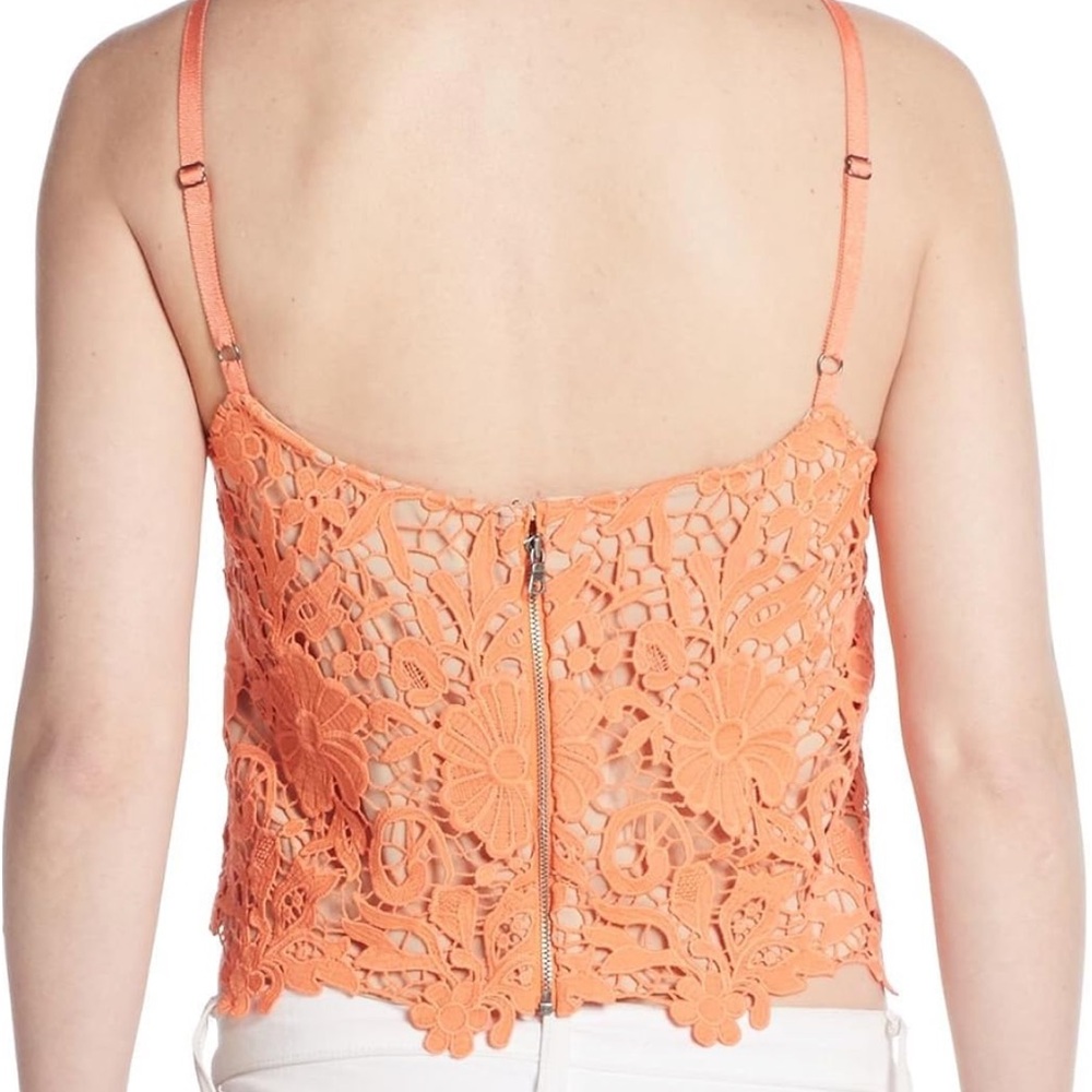 Alice + Olivia Alanis Lace Crop Top, Coral/Nude, Medium - Picture 2 of 8